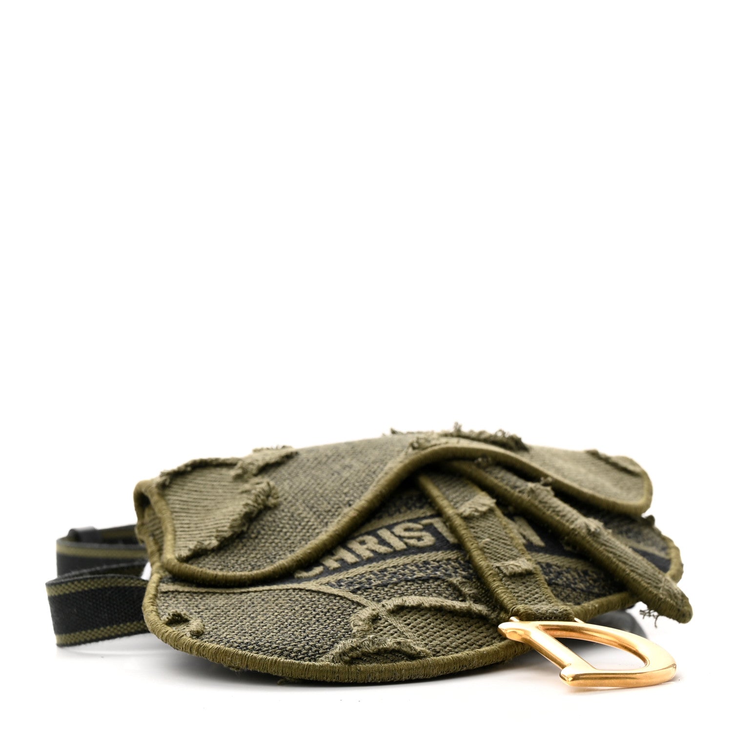 Christian Dior Canvas Embroidered Camouflage Saddle Belt Bag Green 4 of 9