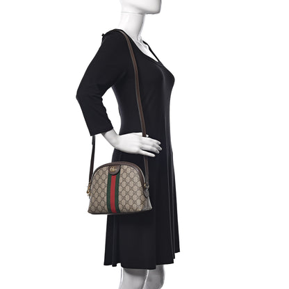 Gucci GG Supreme Monogram Textured Dollar Calfskin Web Small Ophidia Dome Shoulder Bag Beige Ebony New Acero 2 of 14