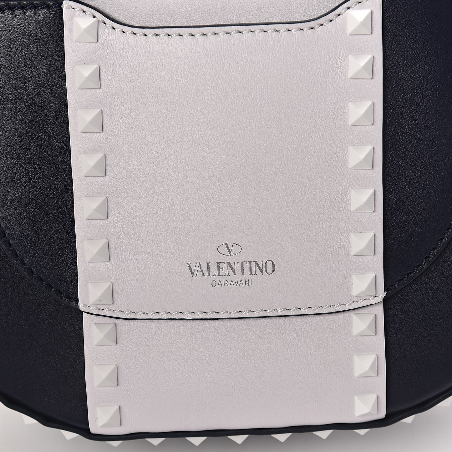 Vitello Colorblock Large Free Rockstud Halfmoon Saddle Bag Marine White