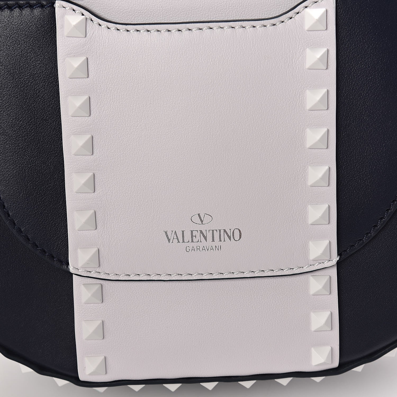 Valentino Garavani Vitello Colorblock Large Free Rockstud Halfmoon Saddle Bag Marine White 7 of 9