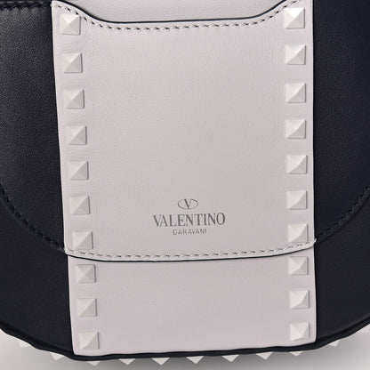 Valentino Garavani Vitello Colorblock Large Free Rockstud Halfmoon Saddle Bag Marine White 7 of 9