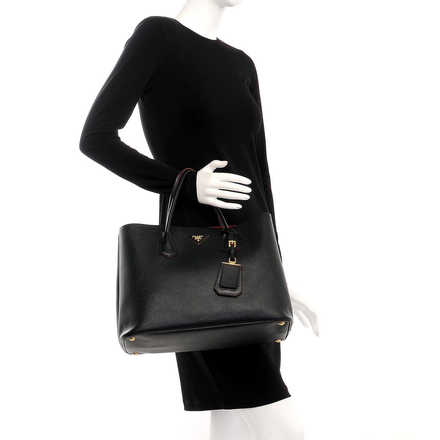Saffiano Cuir Large Double Bag Nero Black Ciliegia