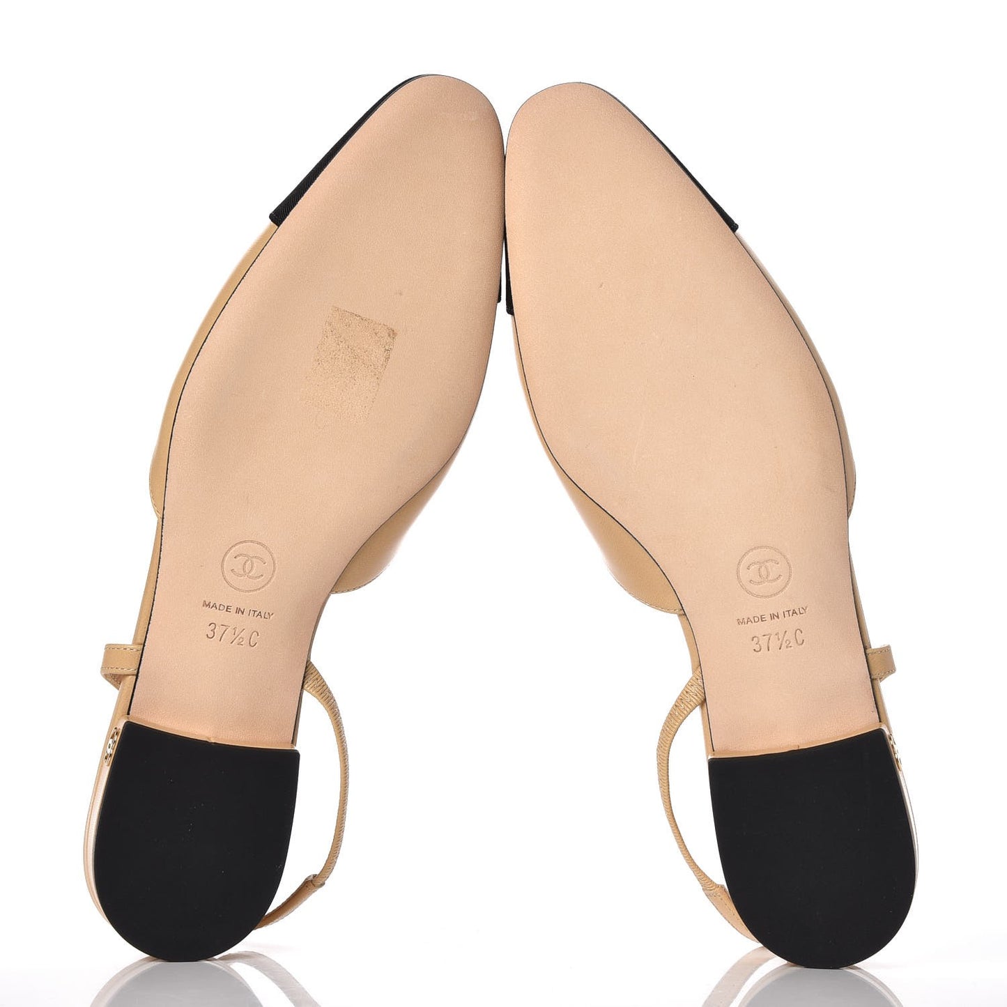 Lambskin Grosgrain Cap Toe CC Slingback Sandals 37.5 Beige Black