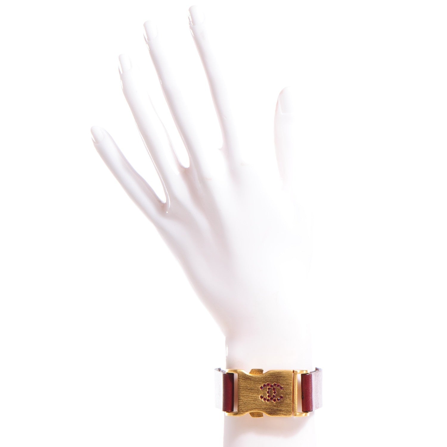Chanel Lambskin Crystal CC Buckle Bracelet Burgundy 2 of 4