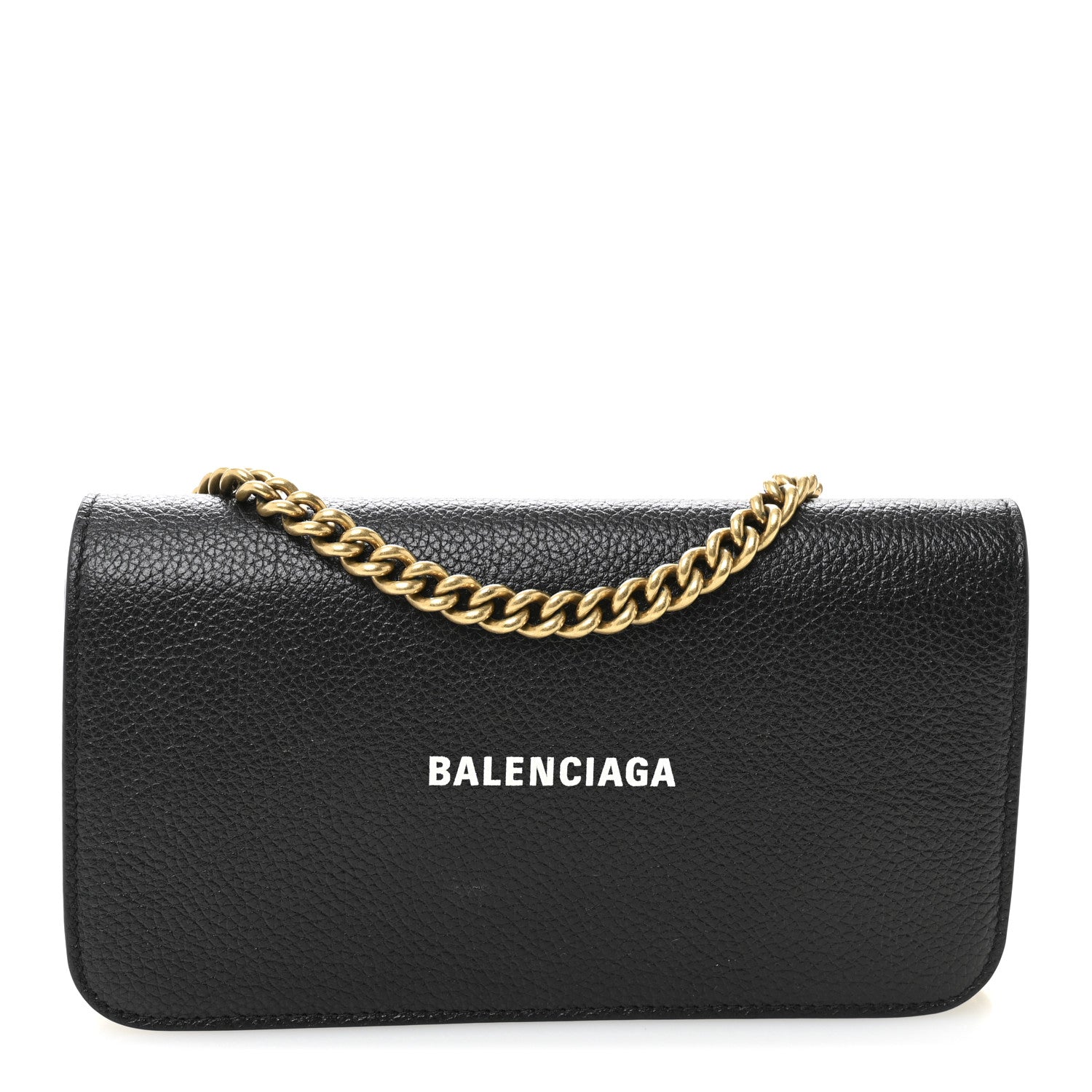 Balenciaga Grained Calfskin Logo Cash Phone Holder Wallet On Chain Black White 1 of 9