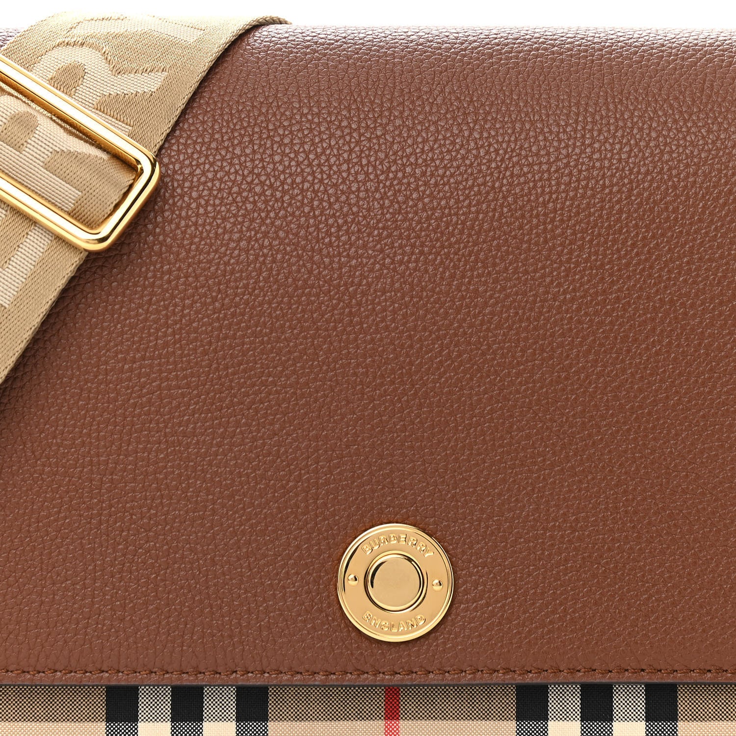 Burberry Calfskin Vintage Check Note Crossbody Bag Tan 7 of 11
