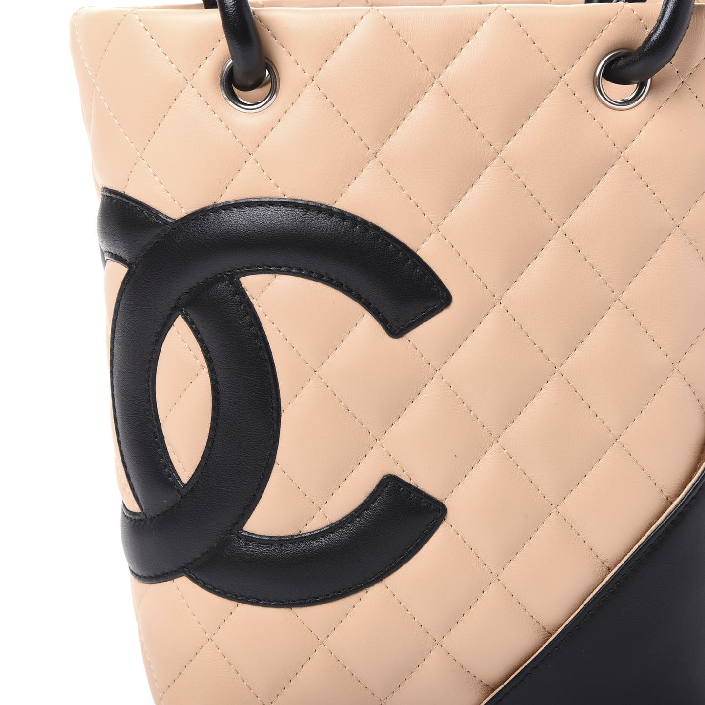 Calfskin Quilted Small Cambon Tote Beige Black