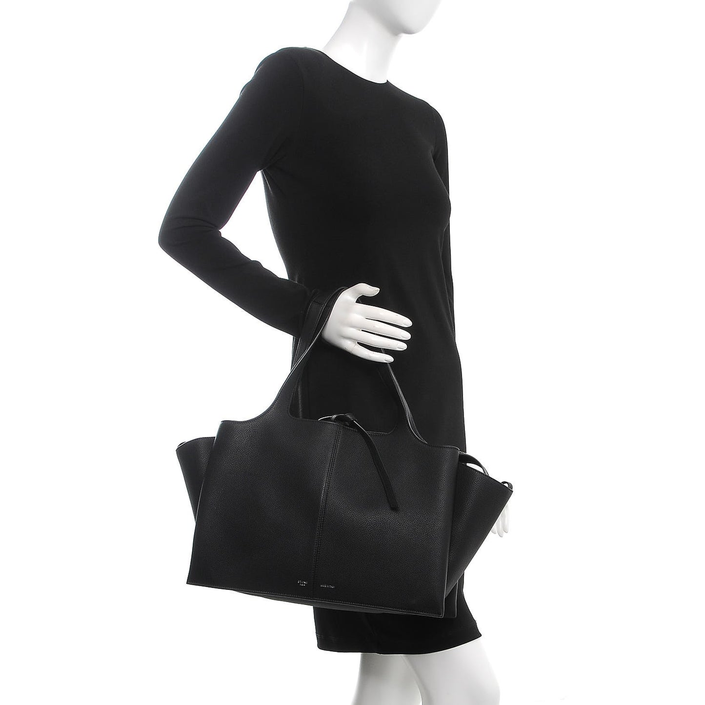 Baby Grained Calfskin Medium Tri-Fold Bag Black