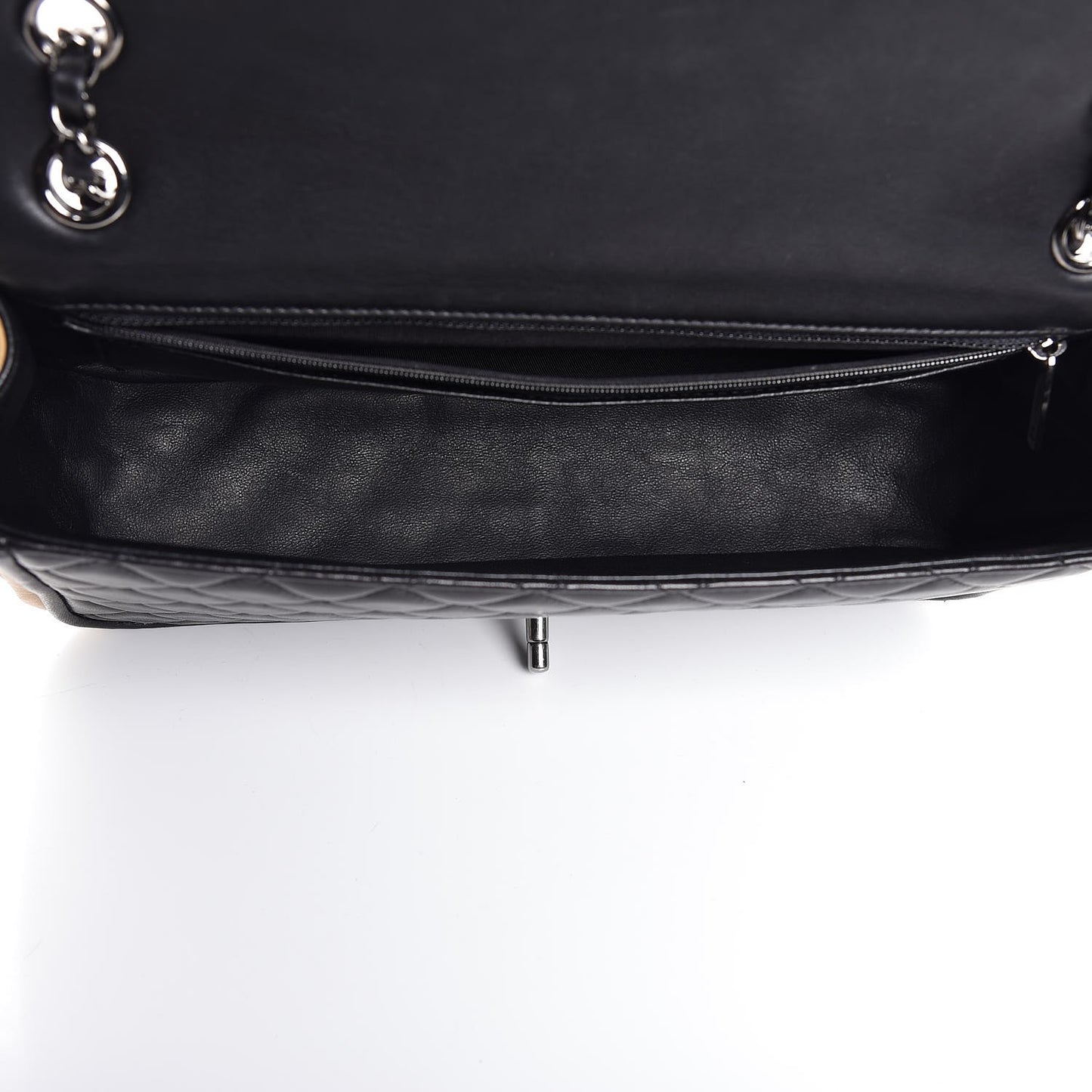 Lambskin Quilted Large Twist Two Tone Flap Bag Black Beige