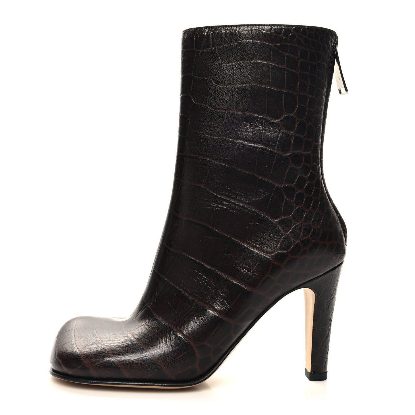 Calfskin Crocodile Embossed Bloc Ankle Boots 35 Brown