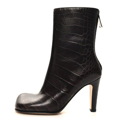 Bottega Veneta Calfskin Crocodile Embossed Bloc Ankle Boots 35 Brown 1 of 8
