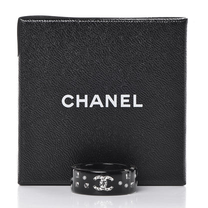 Chanel Resin Pearl Crystal CC Ring 6.5 Black 5 of 5