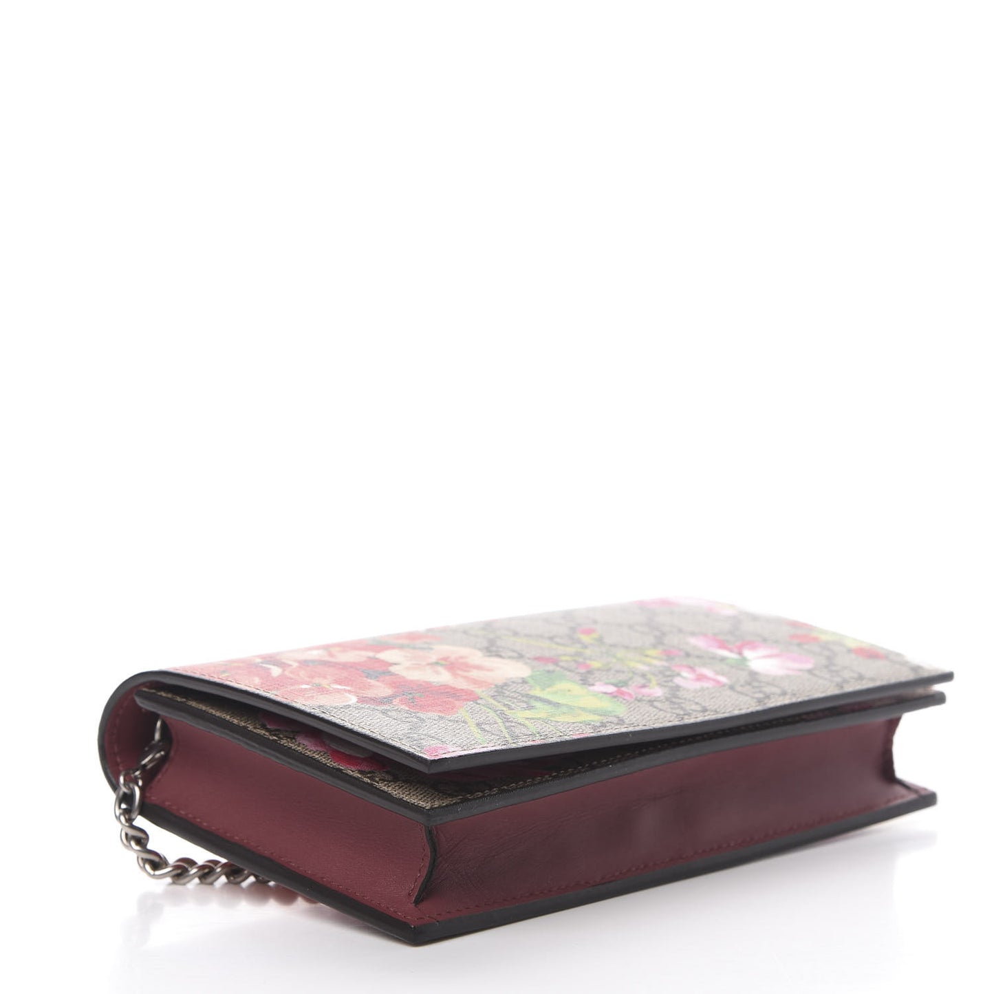 GG Supreme Monogram Blooms Chain Wallet Beige Multicolor Dry Rose