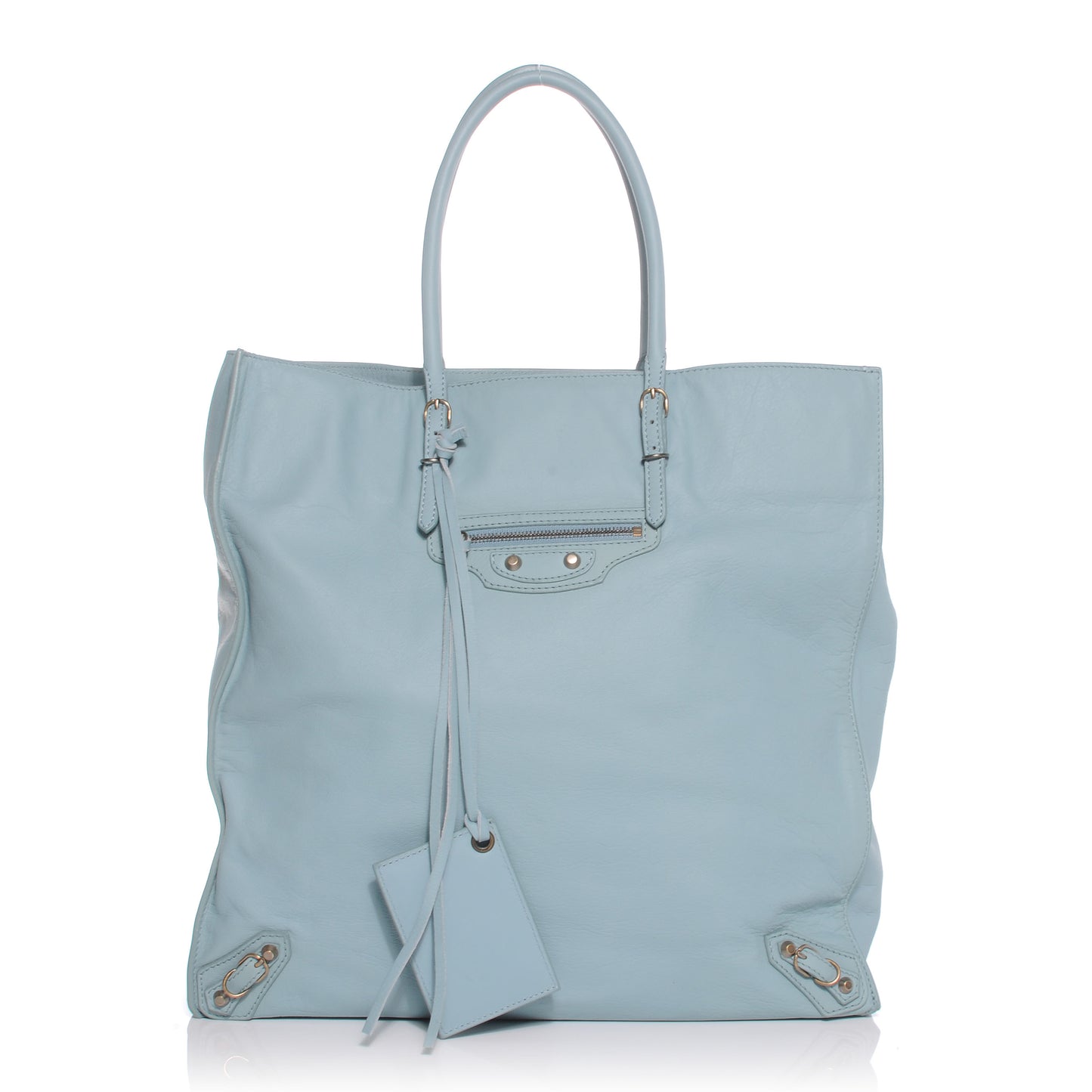 Smooth Calfskin Papier Ledger Tote Bleu Acier
