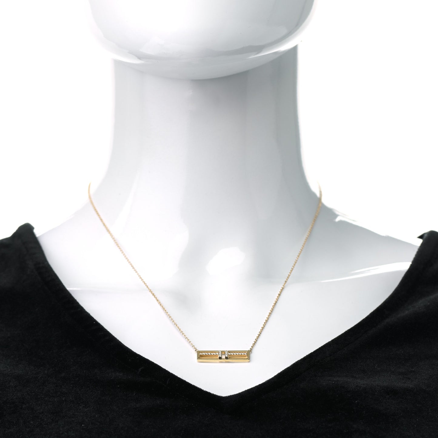 18K Yellow Gold Diamond Tiffany T Two Open Horizontal Bar Pendant