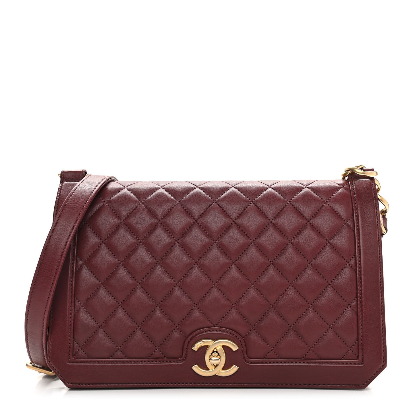 Calfskin Quilted Large Flap Bag Burgundy