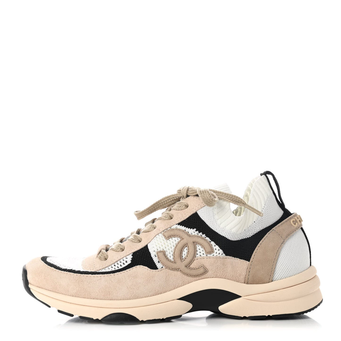 Mesh Suede Fabric Womens CC Sneakers 39.5 Light Pink White Black