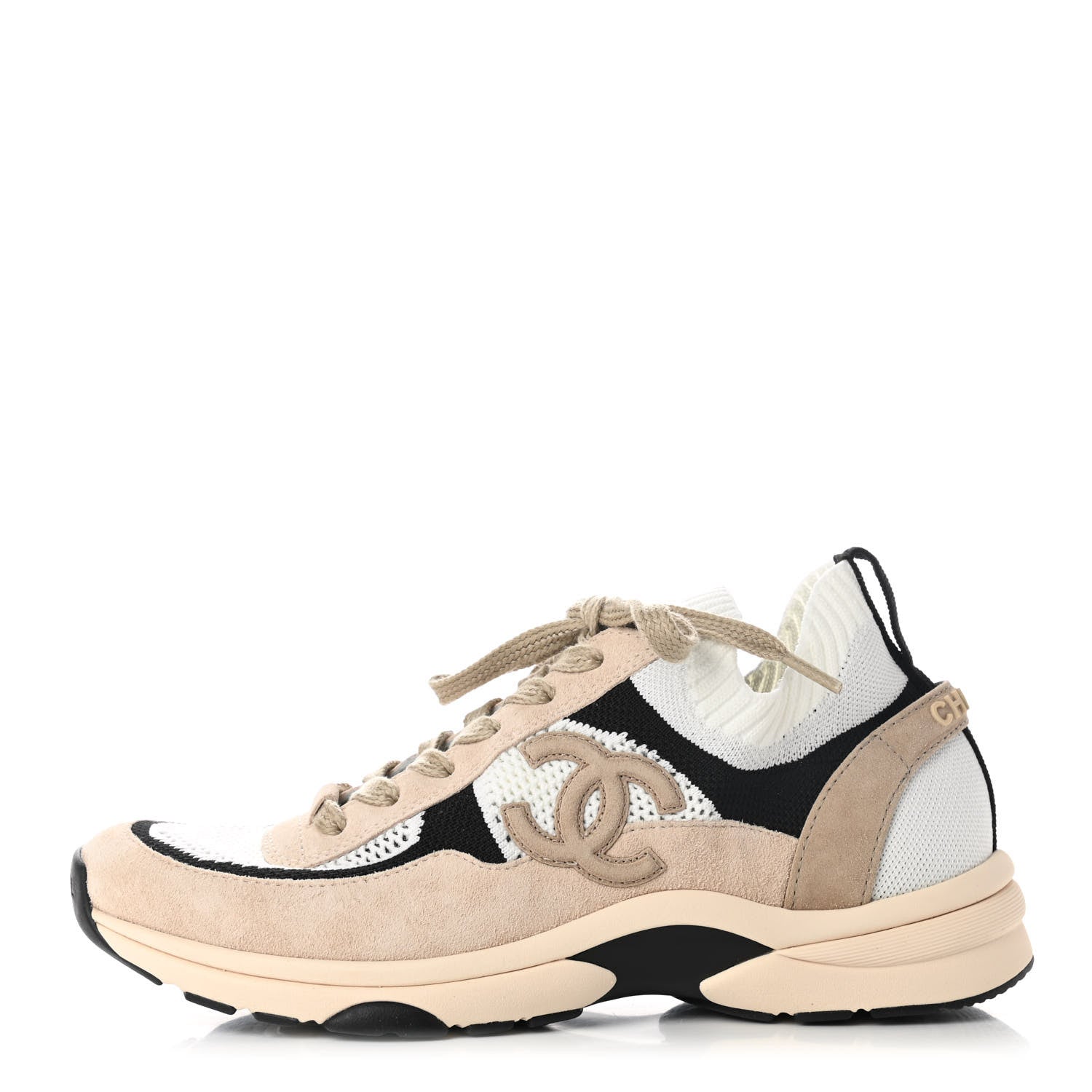 Chanel Mesh Suede Fabric Womens CC Sneakers 39.5 Light Pink White Black 1 of 9