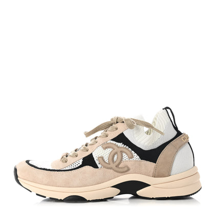 Chanel Mesh Suede Fabric Womens CC Sneakers 39.5 Light Pink White Black 1 of 9