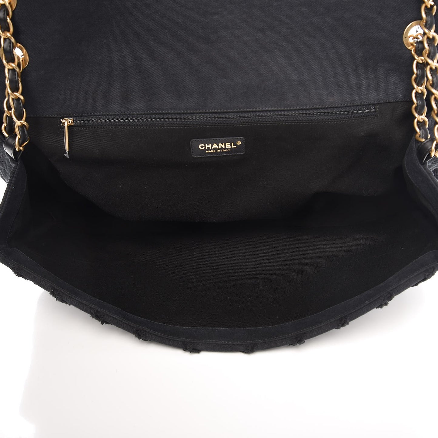 Canvas Chevron Quilted XXL Travel Flap Bag Black