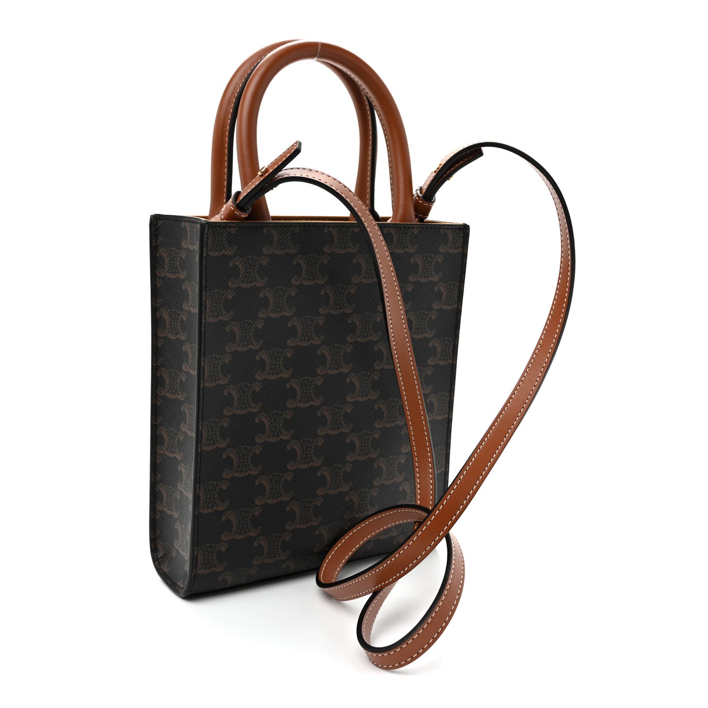 Triomphe Canvas Calfskin Mini Vertical Cabas Tan Tan