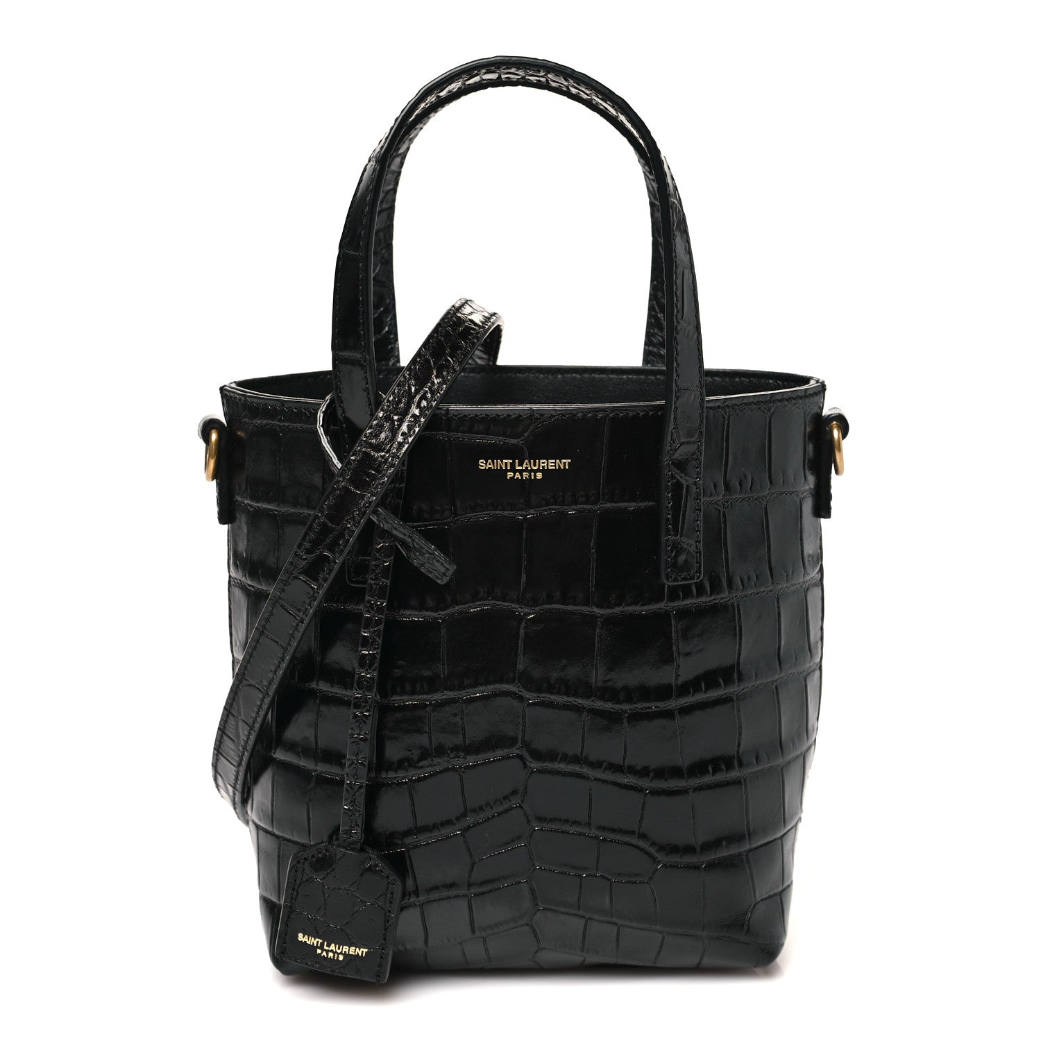 Saint Laurent Calfskin Crocodile Embossed Paris Mini Toy Shopper Tote Black 1 of 12