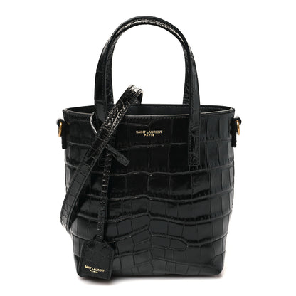 Saint Laurent Calfskin Crocodile Embossed Paris Mini Toy Shopper Tote Black 1 of 12
