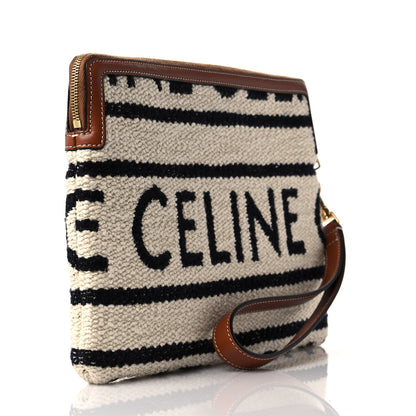 Celine All Over Textile Calfskin Striped Small Pouch White Black 3 of 9
