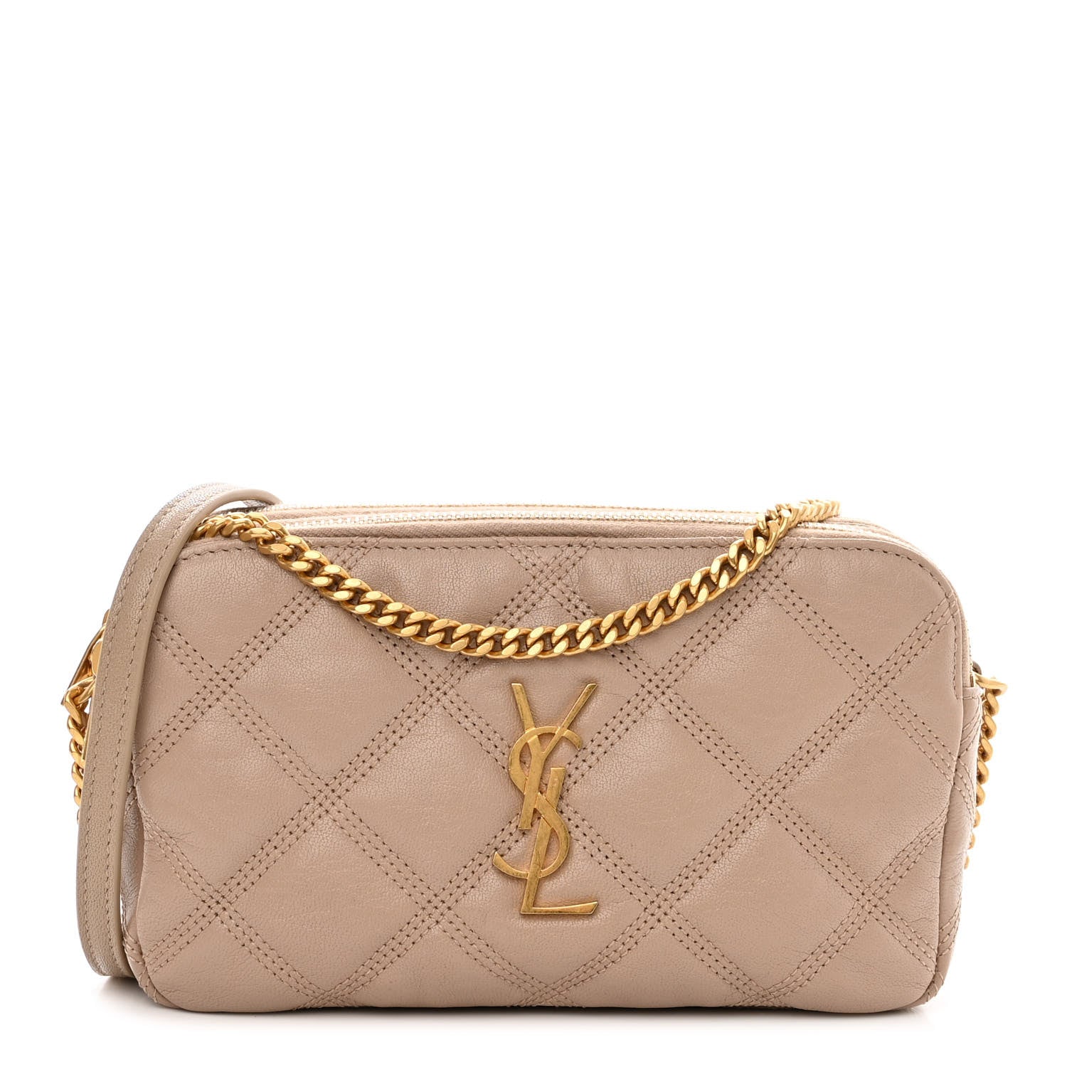 Saint Laurent Grained Lambskin Quilted Mini Becky Double Zip Bag Natural Tan 1 of 11