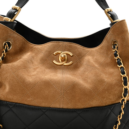 Chanel Suede Calfskin Shiny Lambskin Quilted Small Coco Base Shopping Bag Beige Black 8 of 11