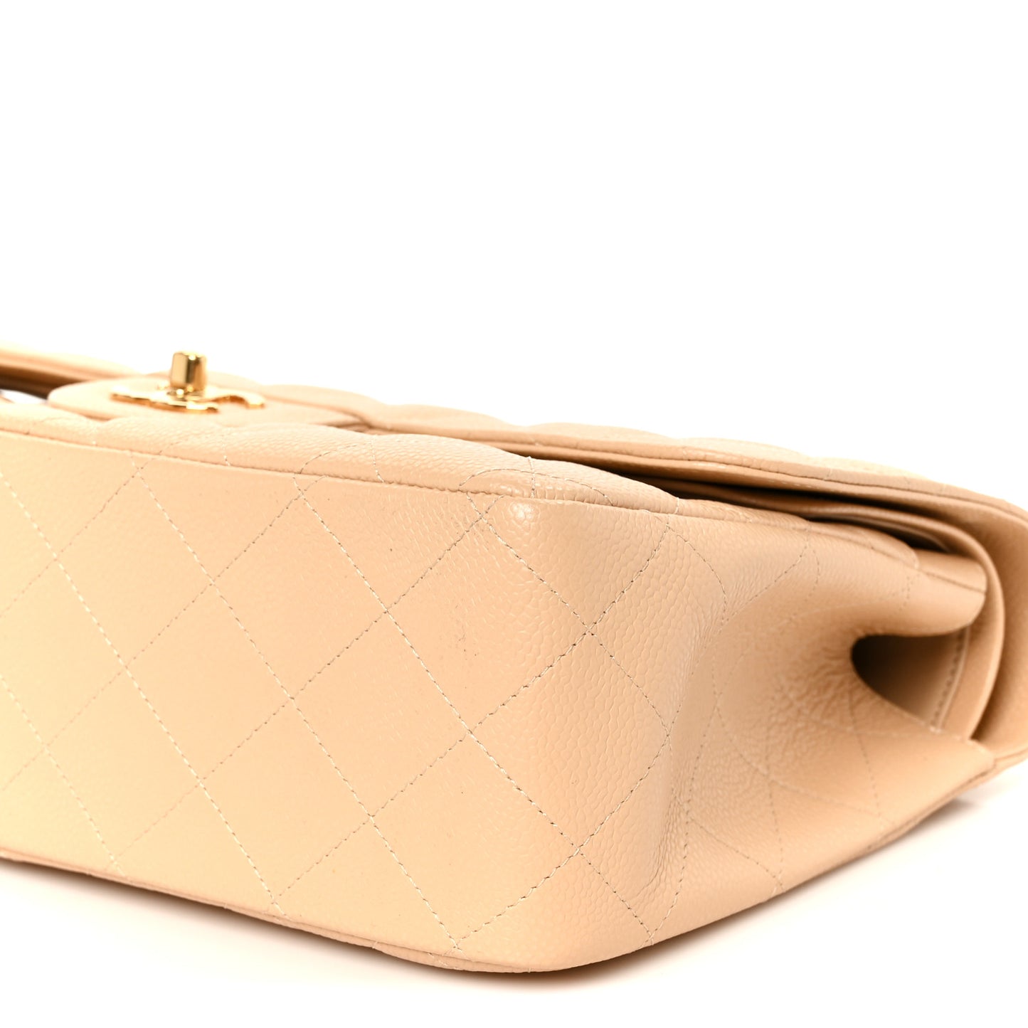 Caviar Quilted Jumbo Double Flap Beige Clair