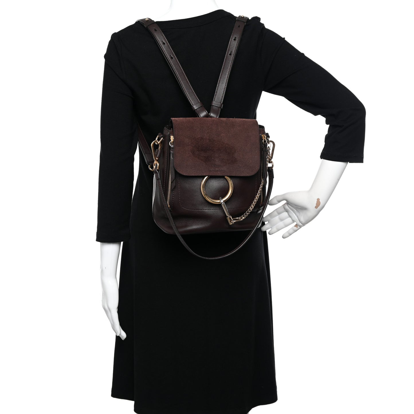 Suede Calfskin Medium Faye Backpack Dark Brown