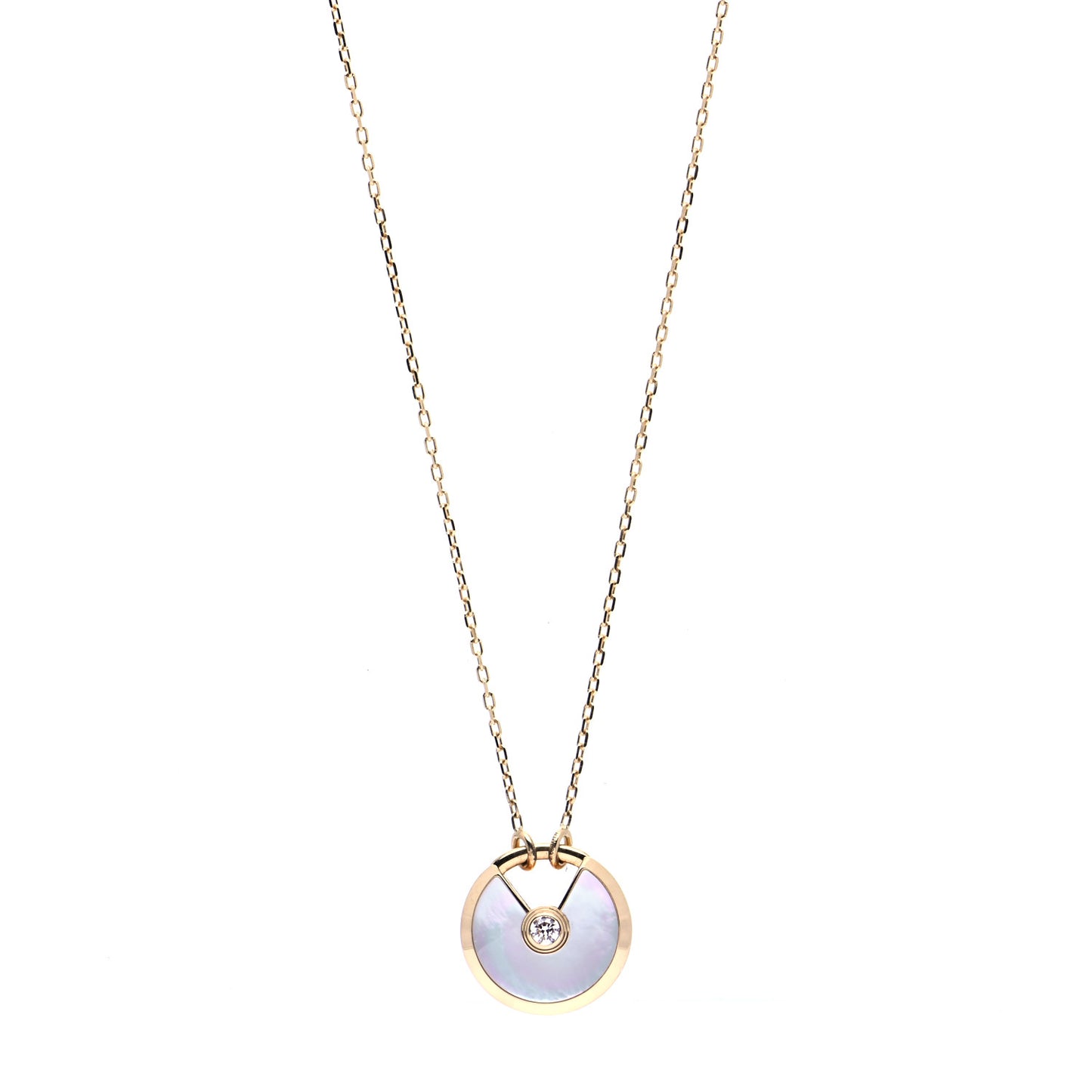 18K Yellow Gold Diamond Mother of Pearl SM Amulette de Cartier Pendant Necklace