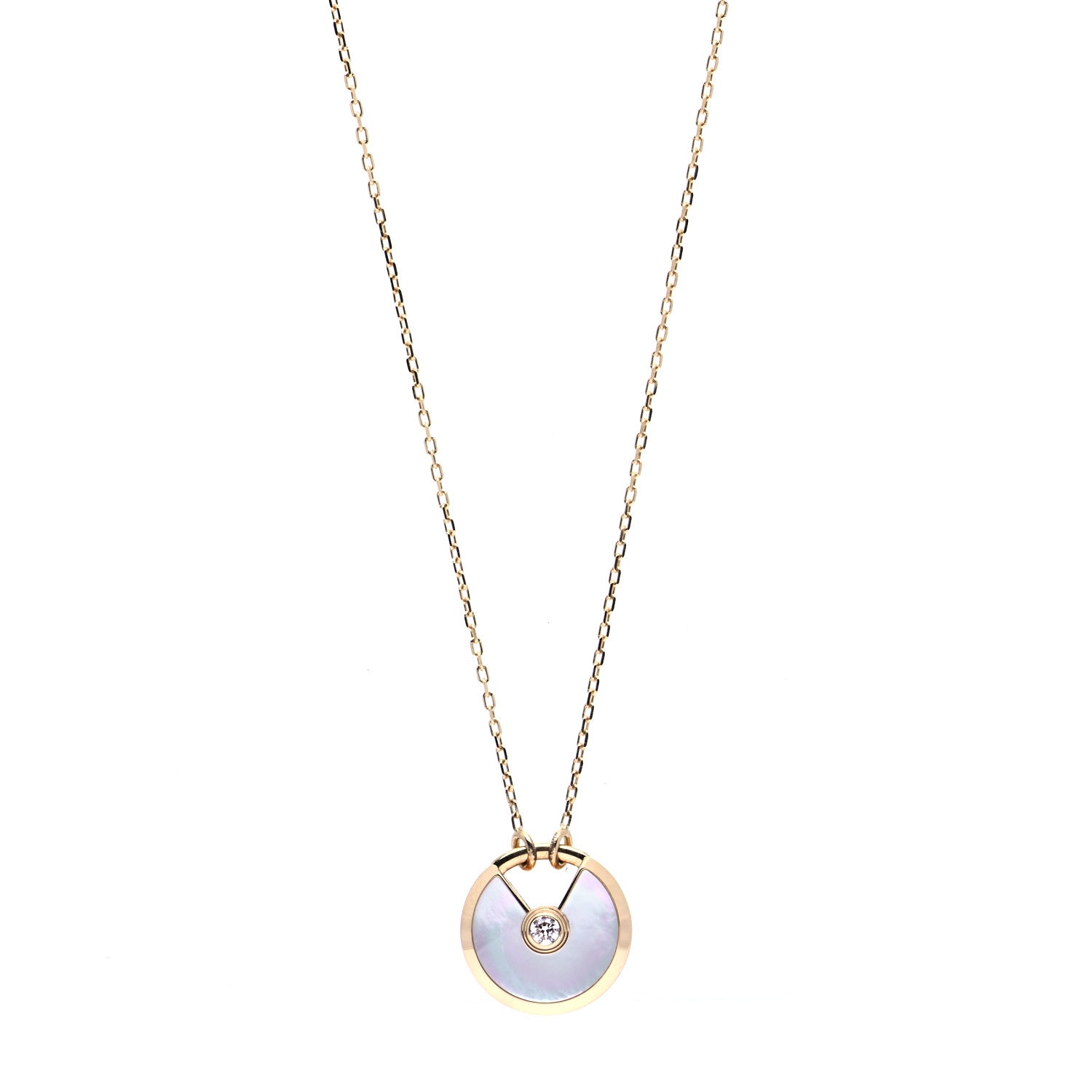 Cartier 18K Yellow Gold Diamond Mother of Pearl SM Amulette de Cartier Pendant Necklace 1 of 7