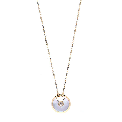 Cartier 18K Yellow Gold Diamond Mother of Pearl SM Amulette de Cartier Pendant Necklace 1 of 7