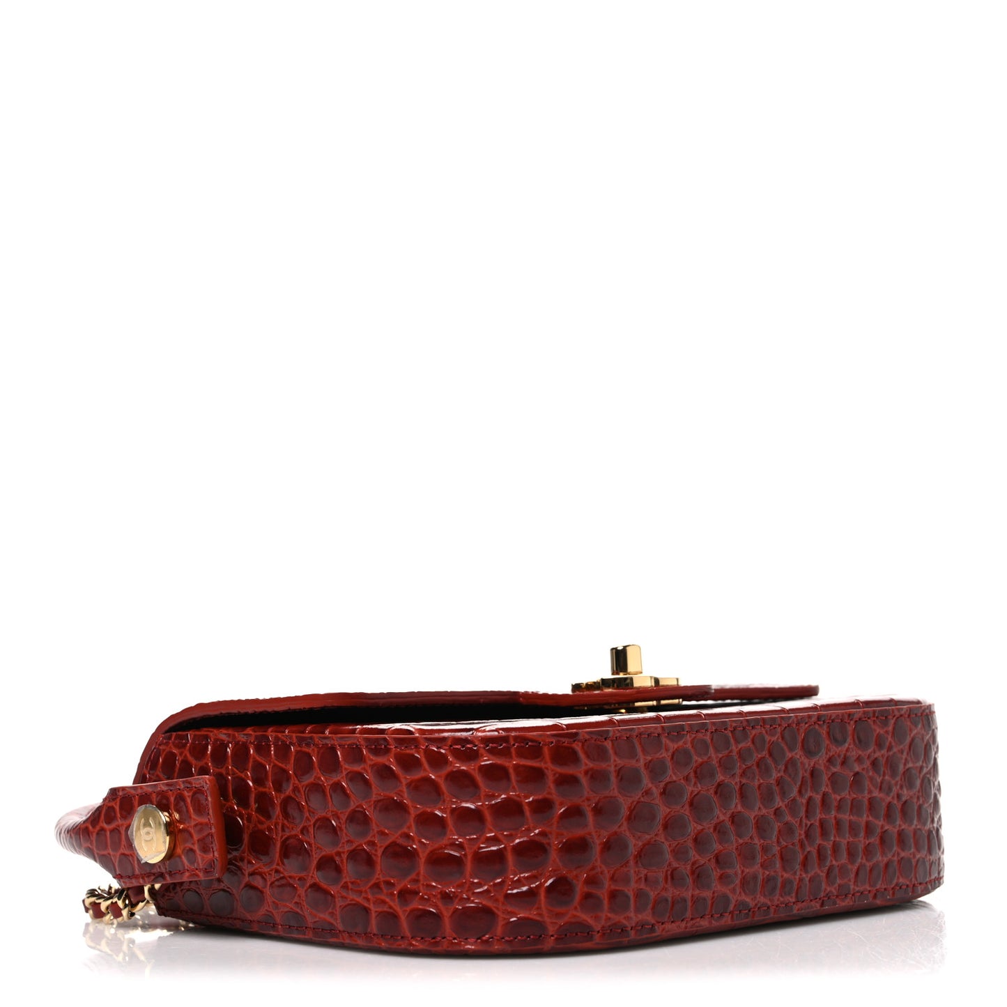 Calfskin Crocodile Embossed Turn Around Mini Top Handle Flap Burgundy