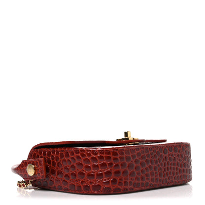Chanel Calfskin Crocodile Embossed Turn Around Mini Top Handle Flap Burgundy 4 of 11