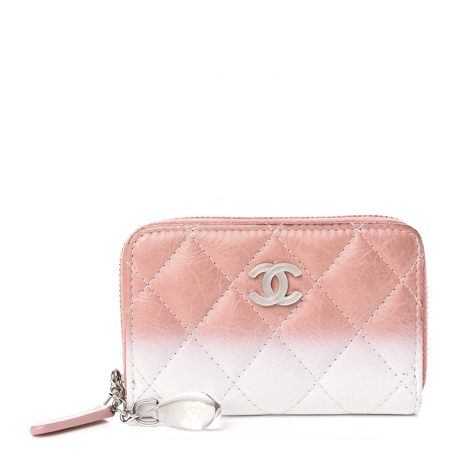 Chanel Ombre Patent Calfskin Quilted Small Zip Around Coin Purse Pink White 1 of 7