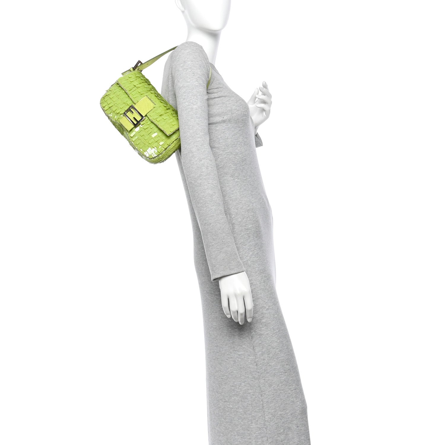 Fendi Sequin Beaded Snakeskin Baguette Green 2 of 10