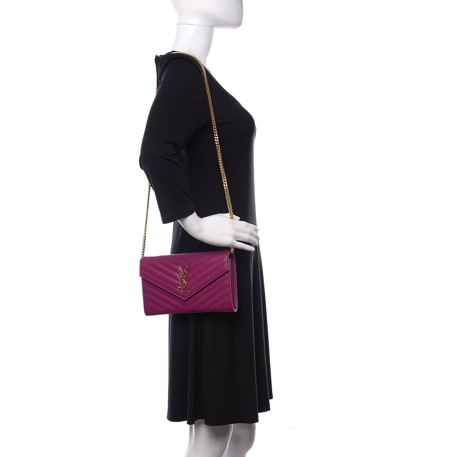 Saint Laurent Grain De Poudre Matelasse Chevron Monogram Chain Wallet Dark Grape 2 of 11