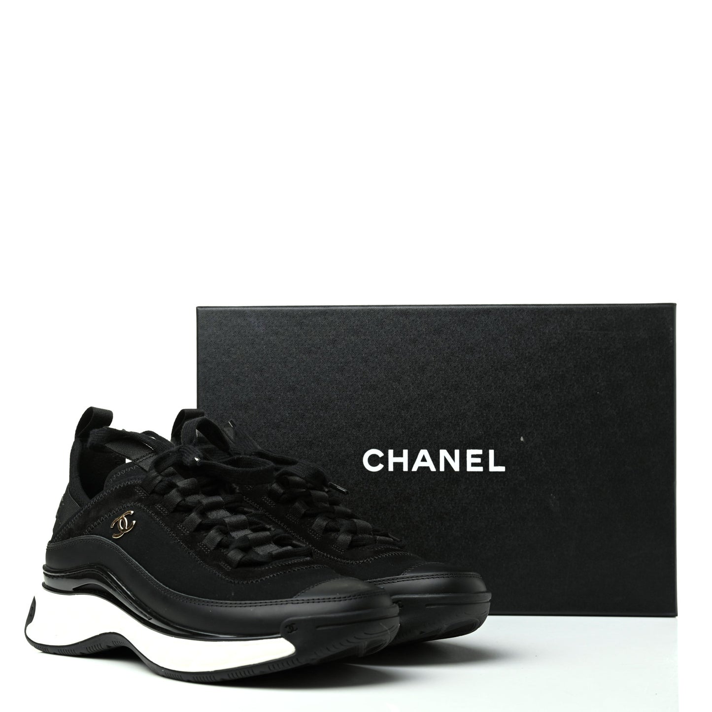 Velvet Calfskin Mixed Fibers CC Sneakers 38 Black