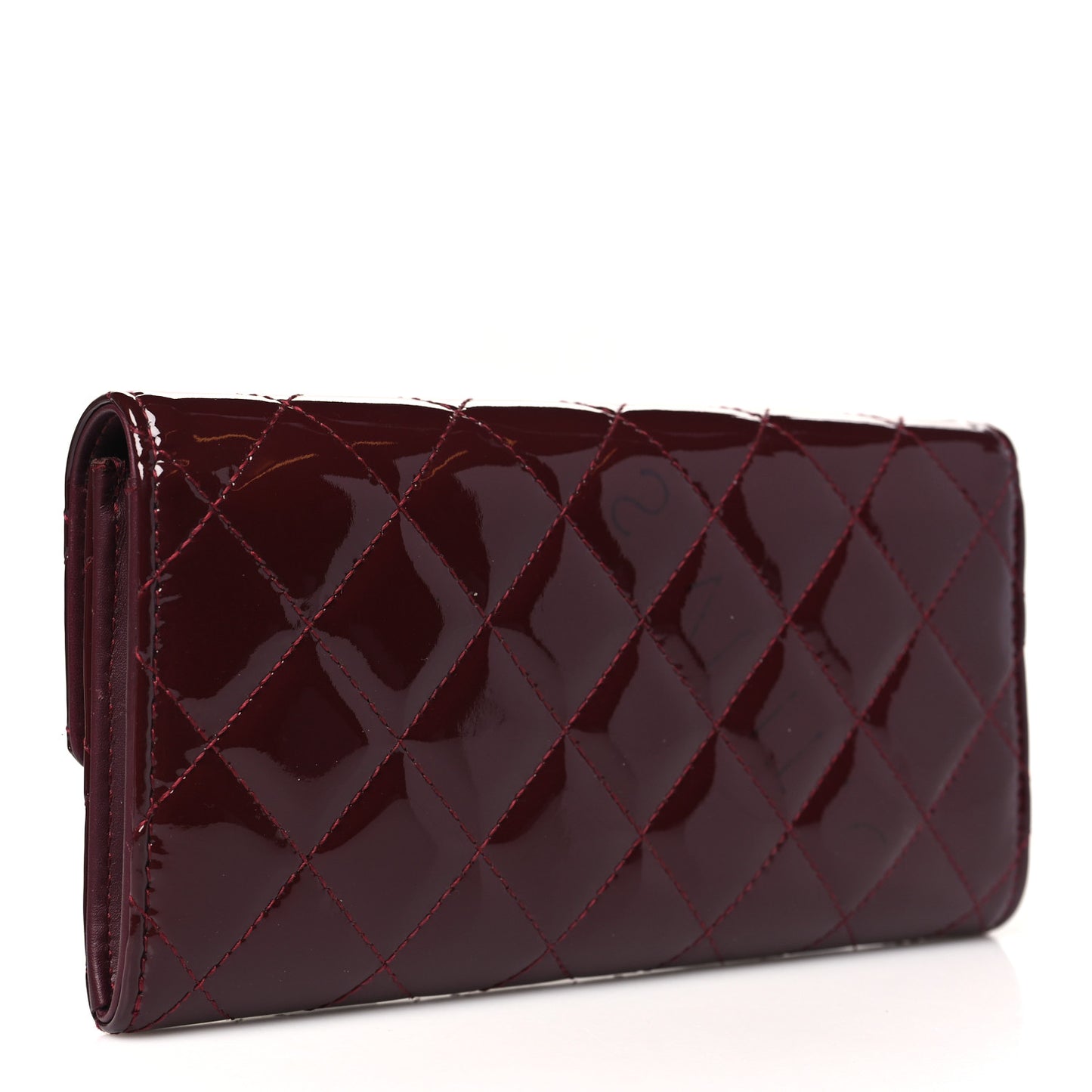 Patent Quilted Large Brilliant Flap Wallet Dark Burgundy