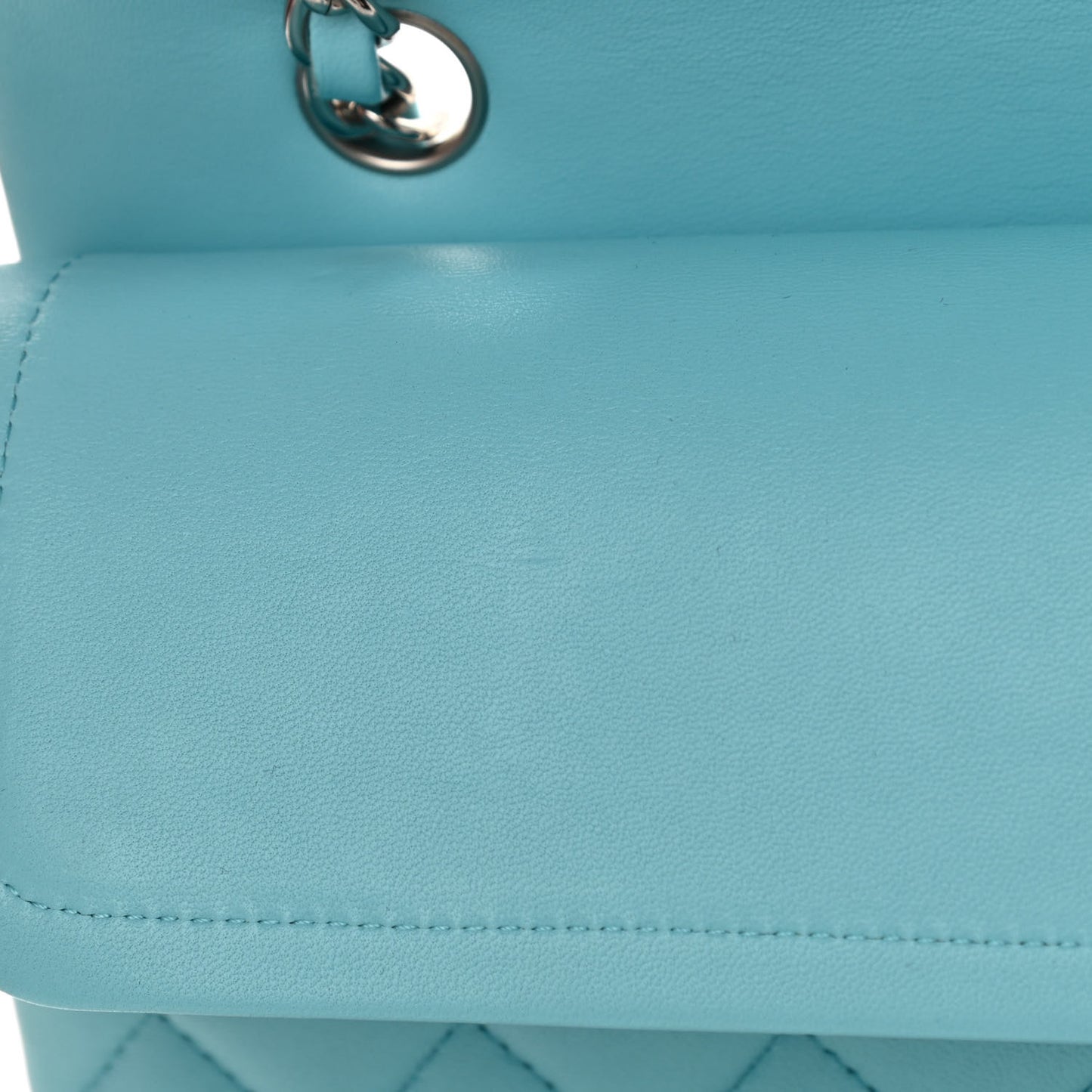 Lambskin Quilted Medium Double Flap Light Blue