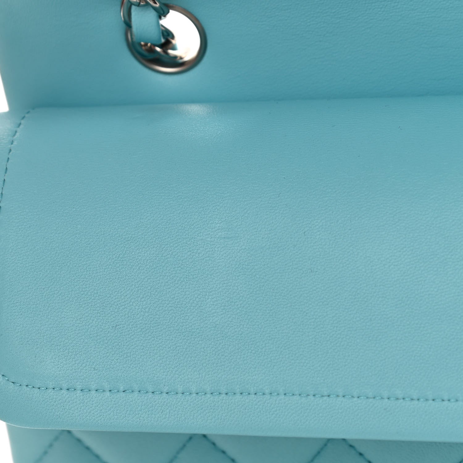 Chanel Lambskin Quilted Medium Double Flap Light Blue 11 of 12