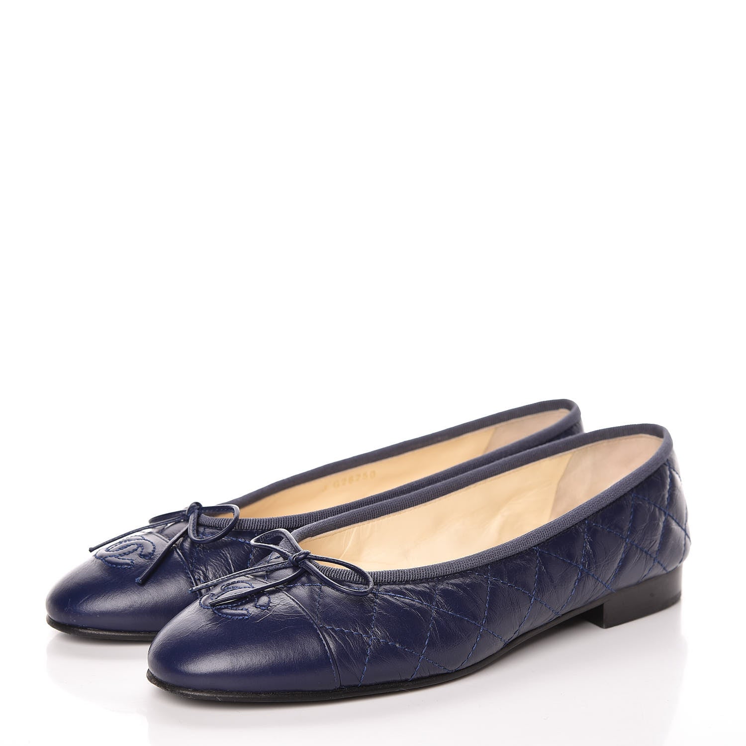 Chanel Aged Calfskin Quilted Cap Toe Ballerina Flats 37 Navy 3 of 14