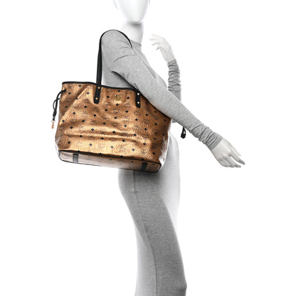 MCM Metallic Visetos Medium Shopper Tote Gold 2 of 10