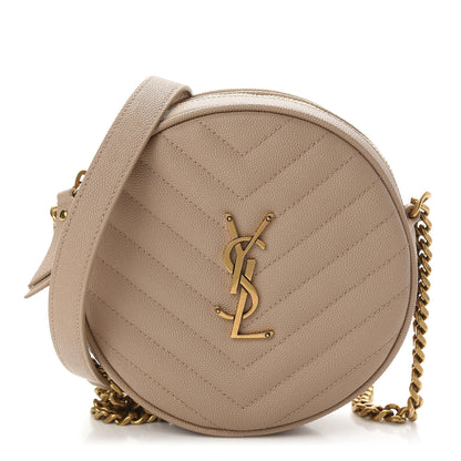 Saint Laurent Grain De Poudre Matelasse Chevron Quilted Round Vinyle Camera Bag Gold Sand 1 of 9