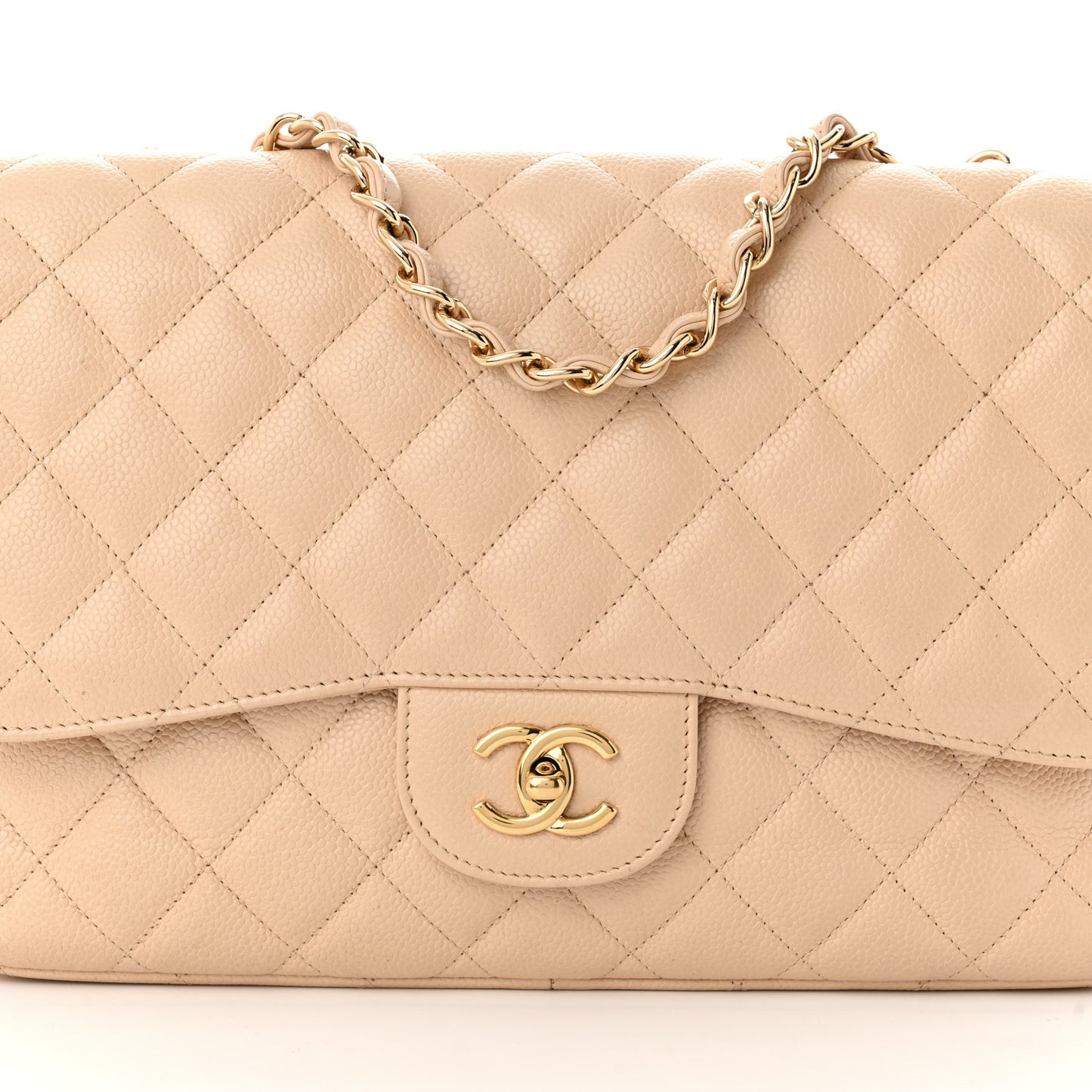 Caviar Quilted Jumbo Single Flap Beige