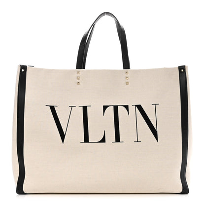 Valentino Garavani Canvas VLTN Print Large Tote Natural Black 1 of 10