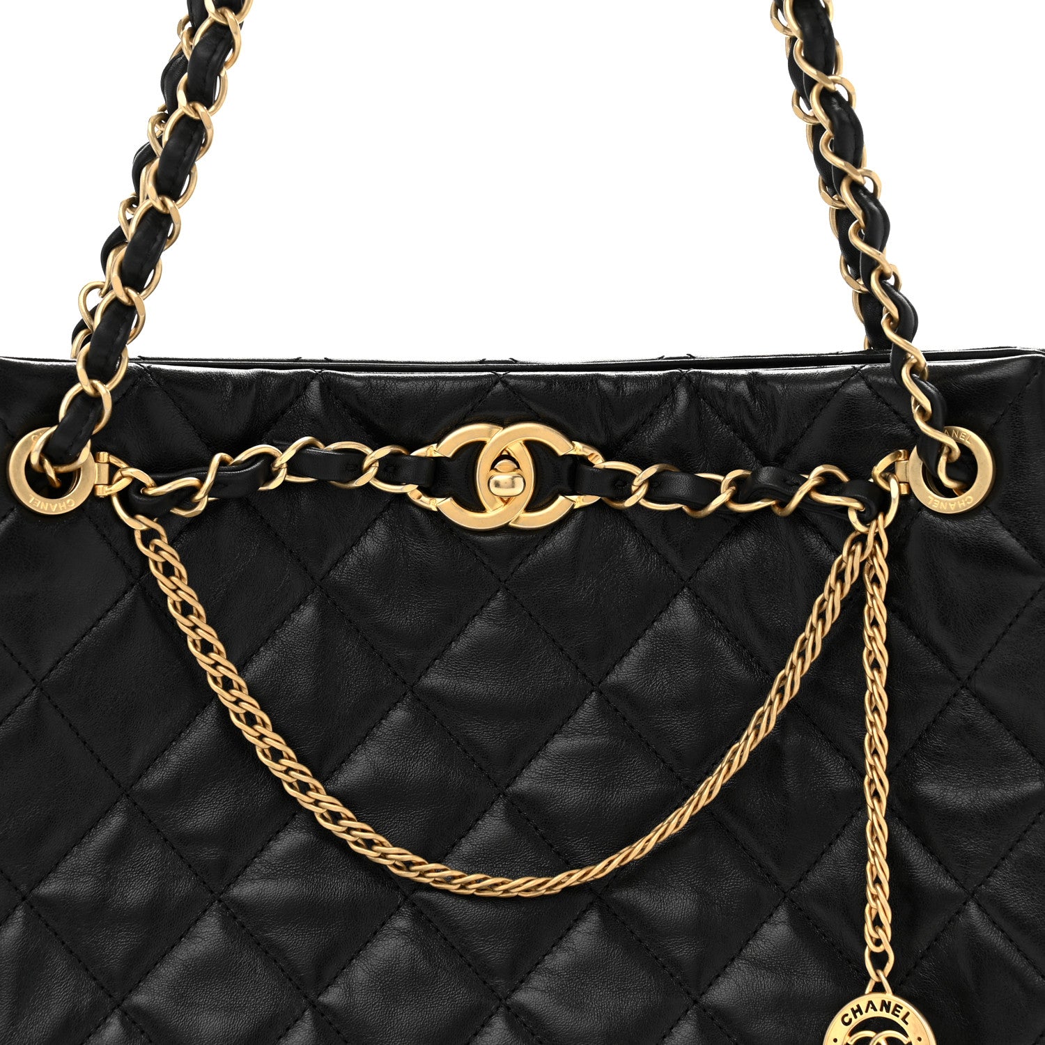 Chanel Shiny Calfskin Quilted Fancy Jewel Tote Bag Black 8 of 11
